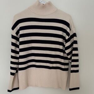 Zara Black and Cream Striped Turtleneck Sweater